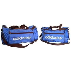 Vintage Adidas Duffel Bag Set Blue Brown Trefoil Gym Travel 2pc Bundle 80s Gorp